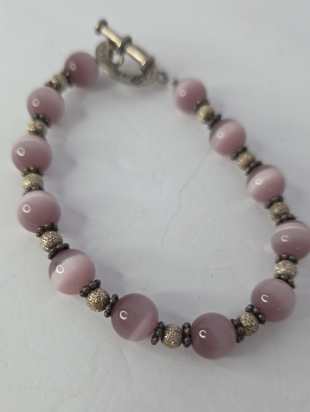 Lavendar Cats Eye Beads, Ss Spacer, Powder Sugar Beads Size 6.75"